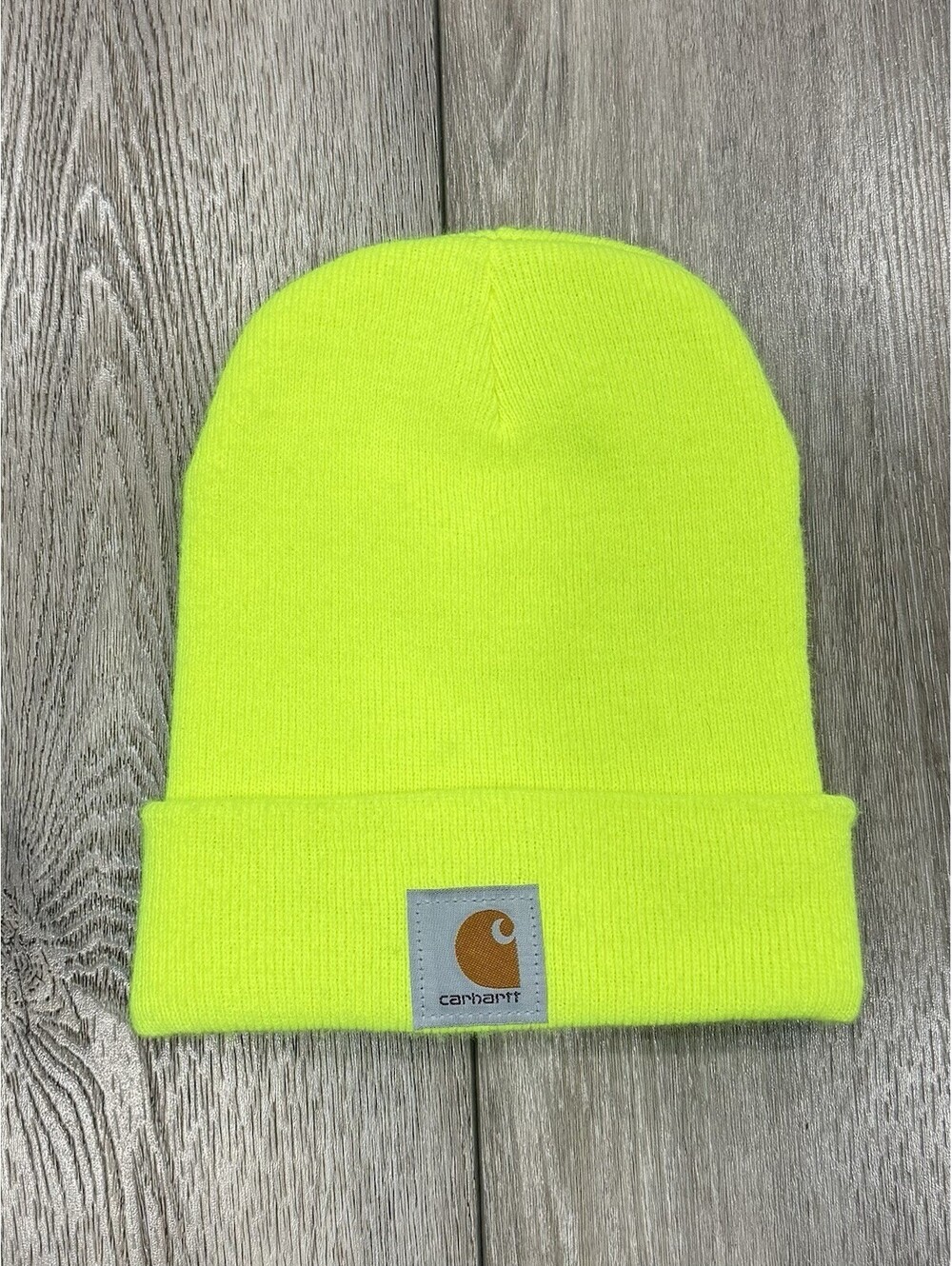 Carhartt Hat Winter Beanie Cuffed Knit Neon Yellow Visibility Workwear Outdoor